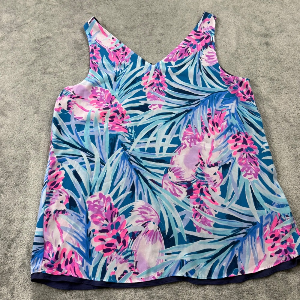 Lilly Pulitzer Florin‎ Reversible Tank Top Womens Small Navy Blue Pink Excellent - Picture 3 of 8